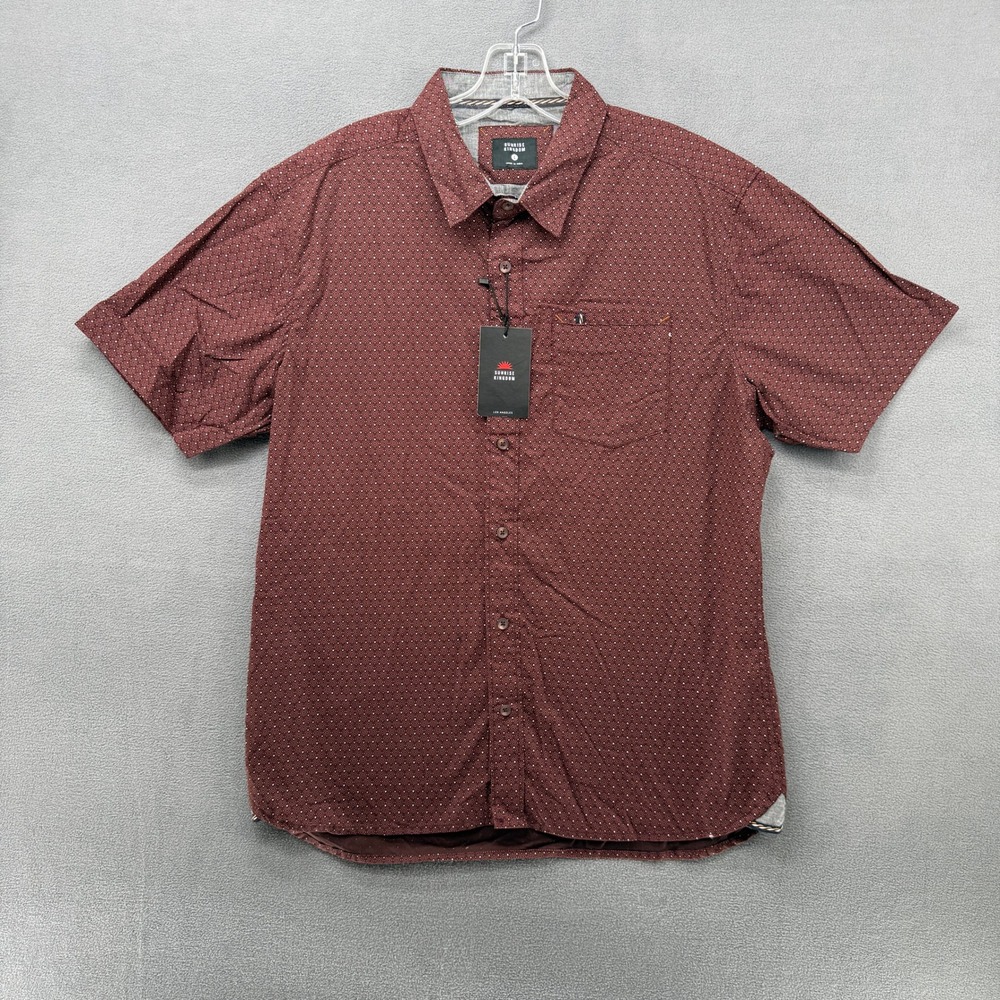 Sunrise Kingdom Maroon Geometric Print Short Sleeve Button Down Shirt Mens L NWT